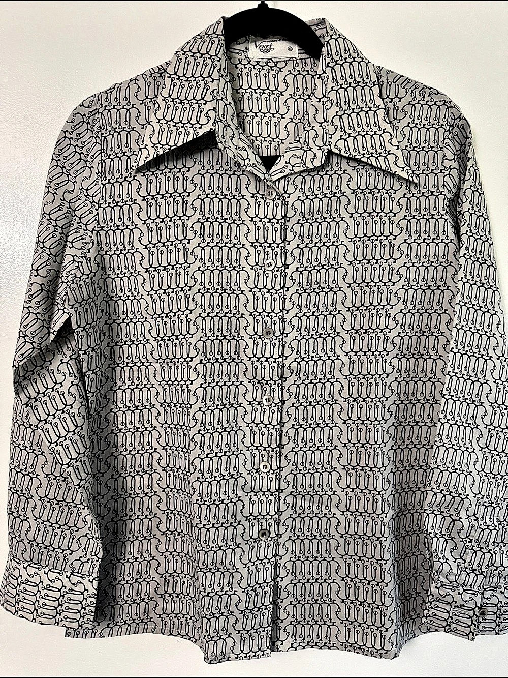 VTG 70’s Philippe Venet Paris Graphic Op Art Blouse Dagger Collar